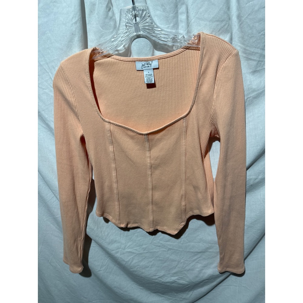 Just Polly New York Peach Ribbed Corset Style Long Sleeve Top JK11025-MA Large